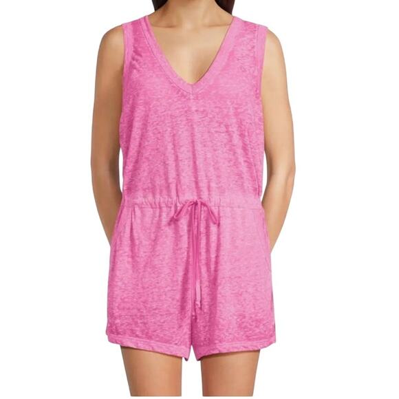 Becca Romper Beach Date pockets cover up pink size Medium M - Picture 1 of 7